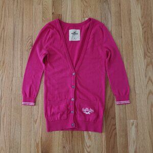 Women Hollister cotton blend vintage cardigan Y2K pink Long Slim Fit Pockets